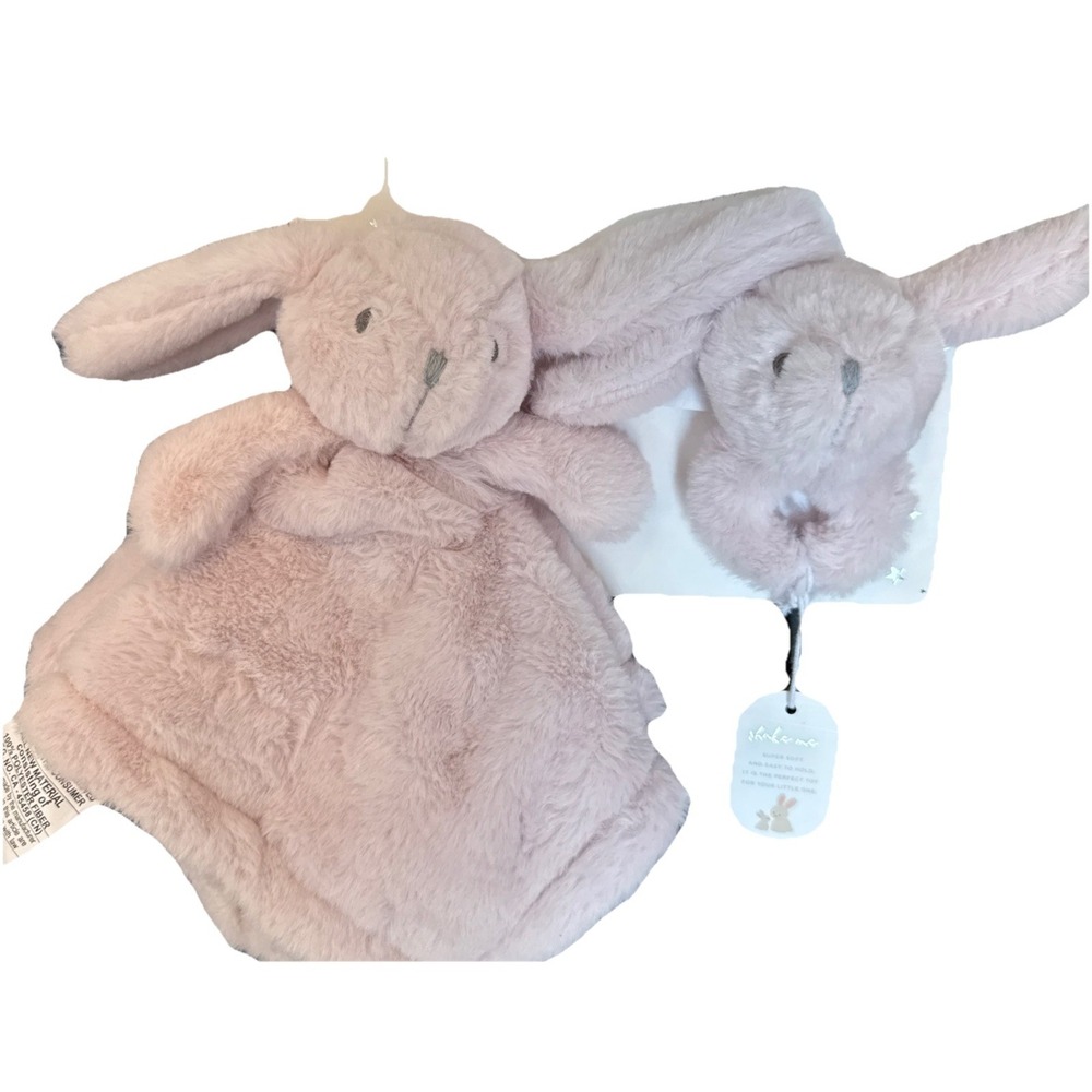 Baby Girl Pink Bunny Lovey Plush & Ring Rattle Infant Comfort Snuggle Gift NWT